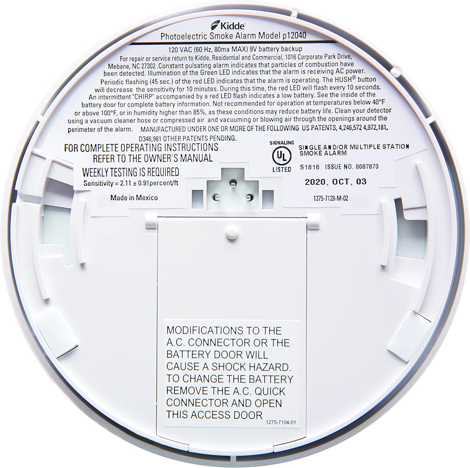 Kidde Hardwired Smoke Detector with 9V Battery Backup, Photoelectric Alarm M929010