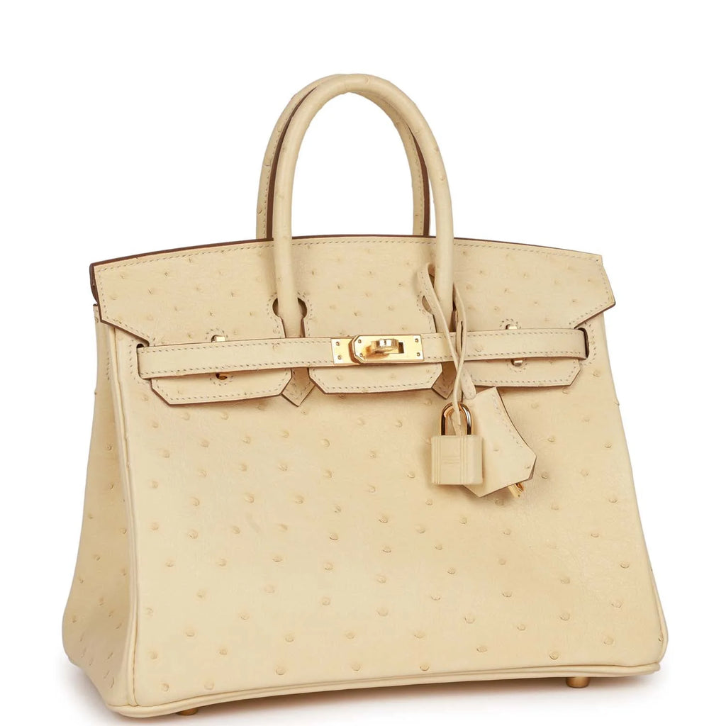 Ostrich Leather Handbag Gold Hardware k7