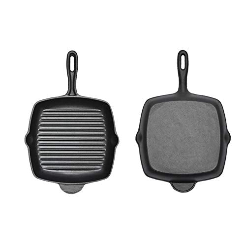 10.5 Inch Square Cast Iron Grill Pan, Pre-seasoned Skillet with Helper Handle B718121