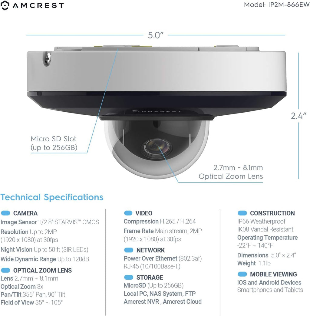 Outdoor PTZ IP Dome Camera 1080p Night Vision k7