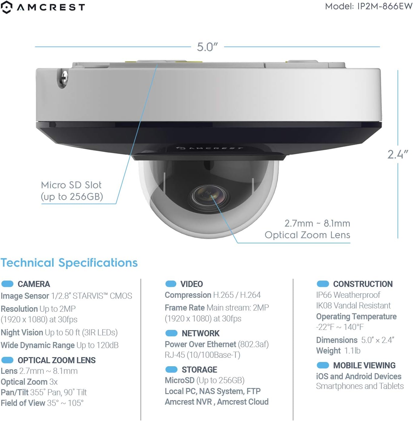 Outdoor PTZ IP Dome Camera 1080p Night Vision k7
