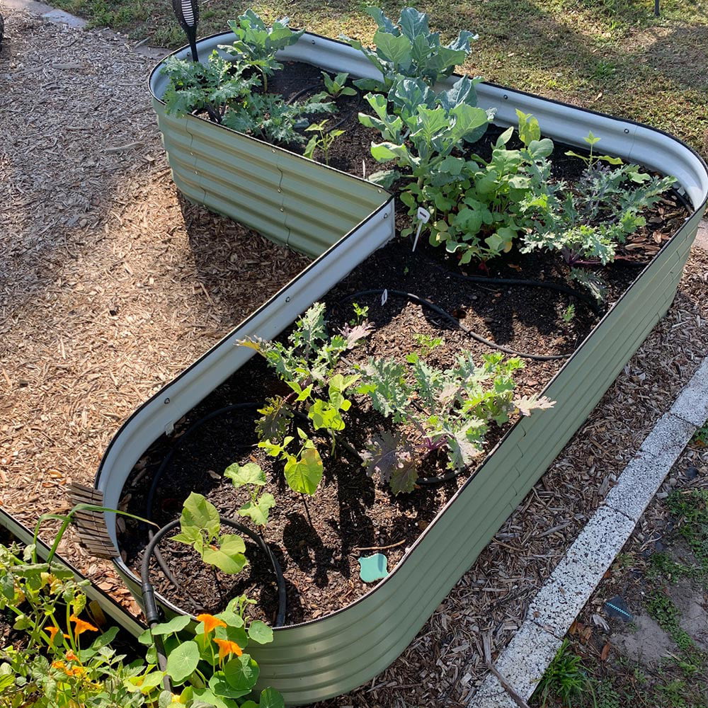 VEGEGA 17" Tall L-Shaped Modular Corrugated Metal Raised Garden Bed - Green C170843