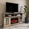 BELLEZE Traditional 58 Inch Rustic Electric Fireplace TV Stand & Media Entertainment Center Console Table for TVs up to 65 Inches with Open Storage Shelves & Cabinets - Astorga (Espresso)