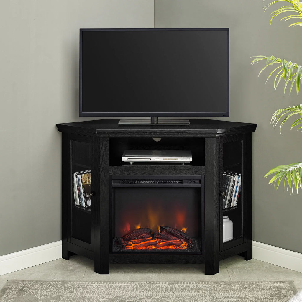 Walker Edison Black Corner Fireplace TV Stand for TVs Up to 50" O442083
