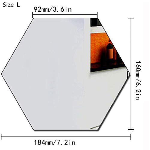 Silver Acrylic Hexagon Mirror Wall Stickers 12 Pcs C392