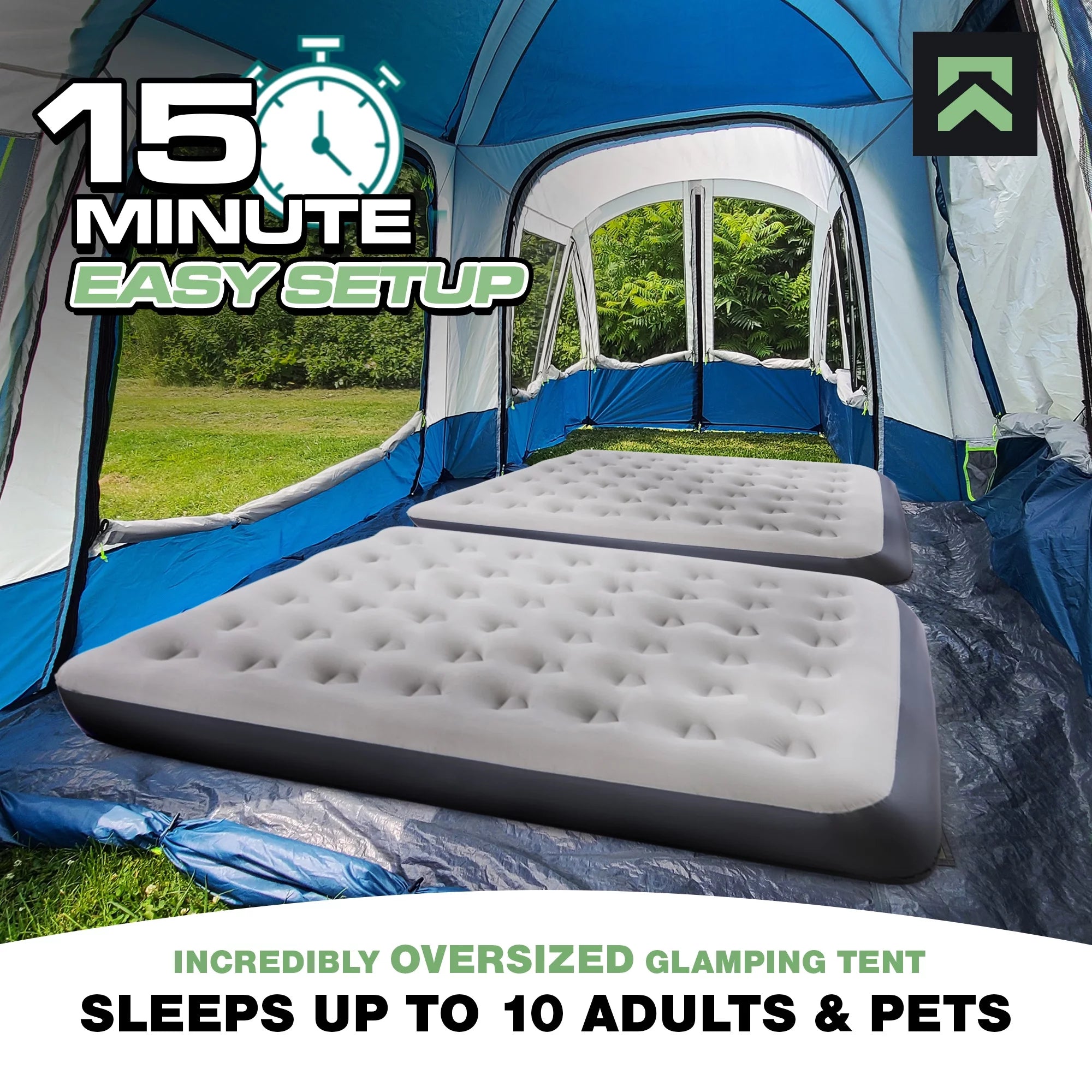 10-Person SUV Camping Tent with 2 Screen Rooms Rainfly k7m