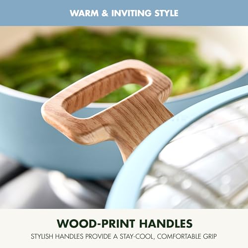 GreenPan Rio Essence Wood 10 Piece Cookware Set, Ceramic Nonstick, Blue Y813