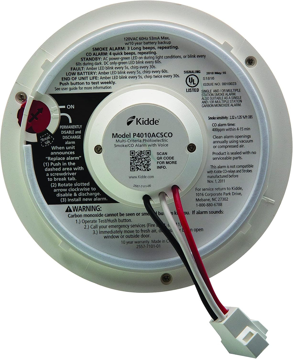 Kidde Wireless Hardwired Smoke Detector with 10-Year Battery Backup and Voice Alerts B58875