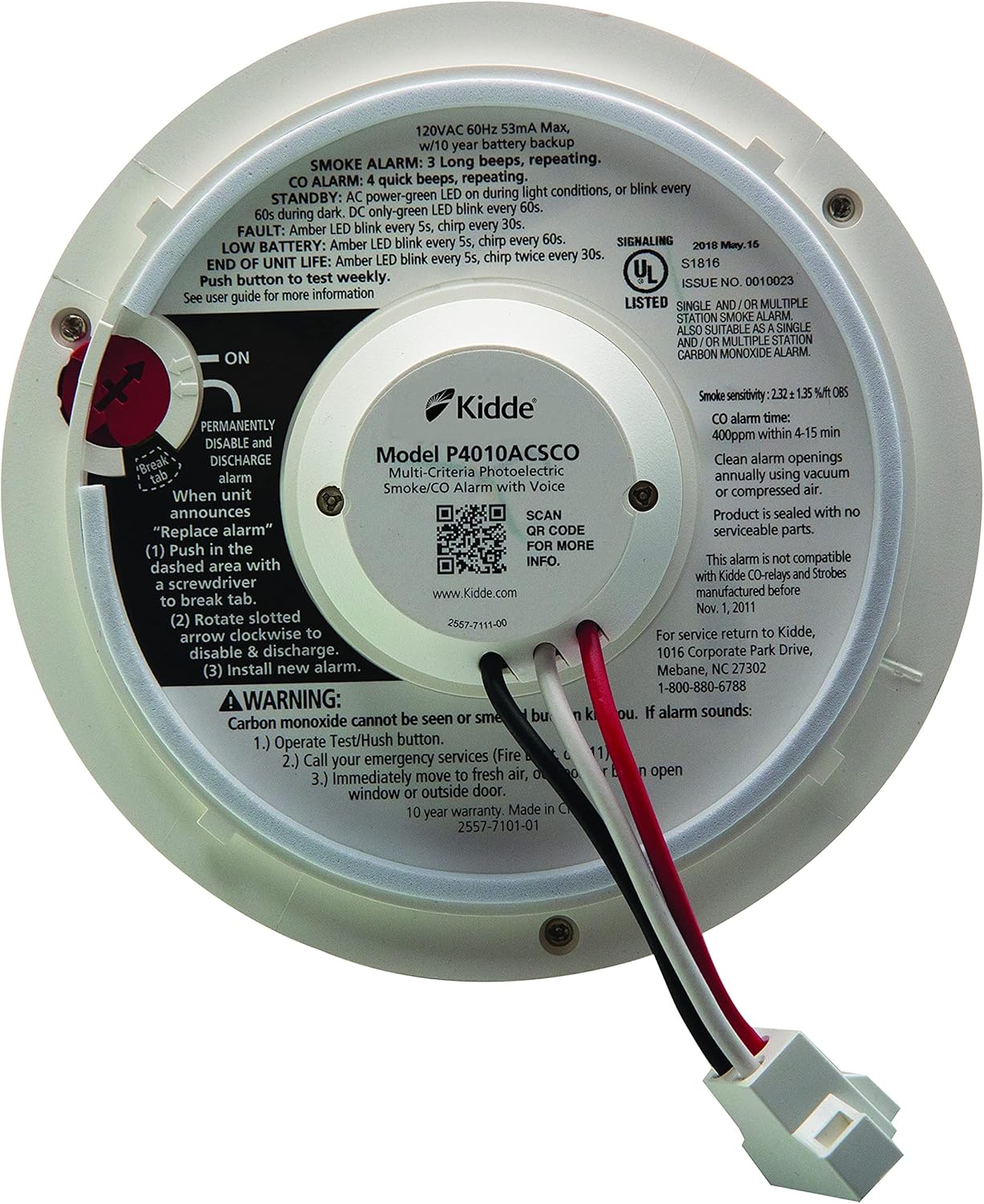 Kidde Wireless Hardwired Smoke Detector with 10-Year Battery Backup and Voice Alerts B58875