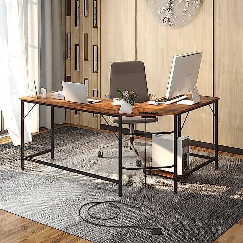 HJZBNONE L-Shaped Desk with CPU Stand 66 Inch Wooden Corner Desk Black B280