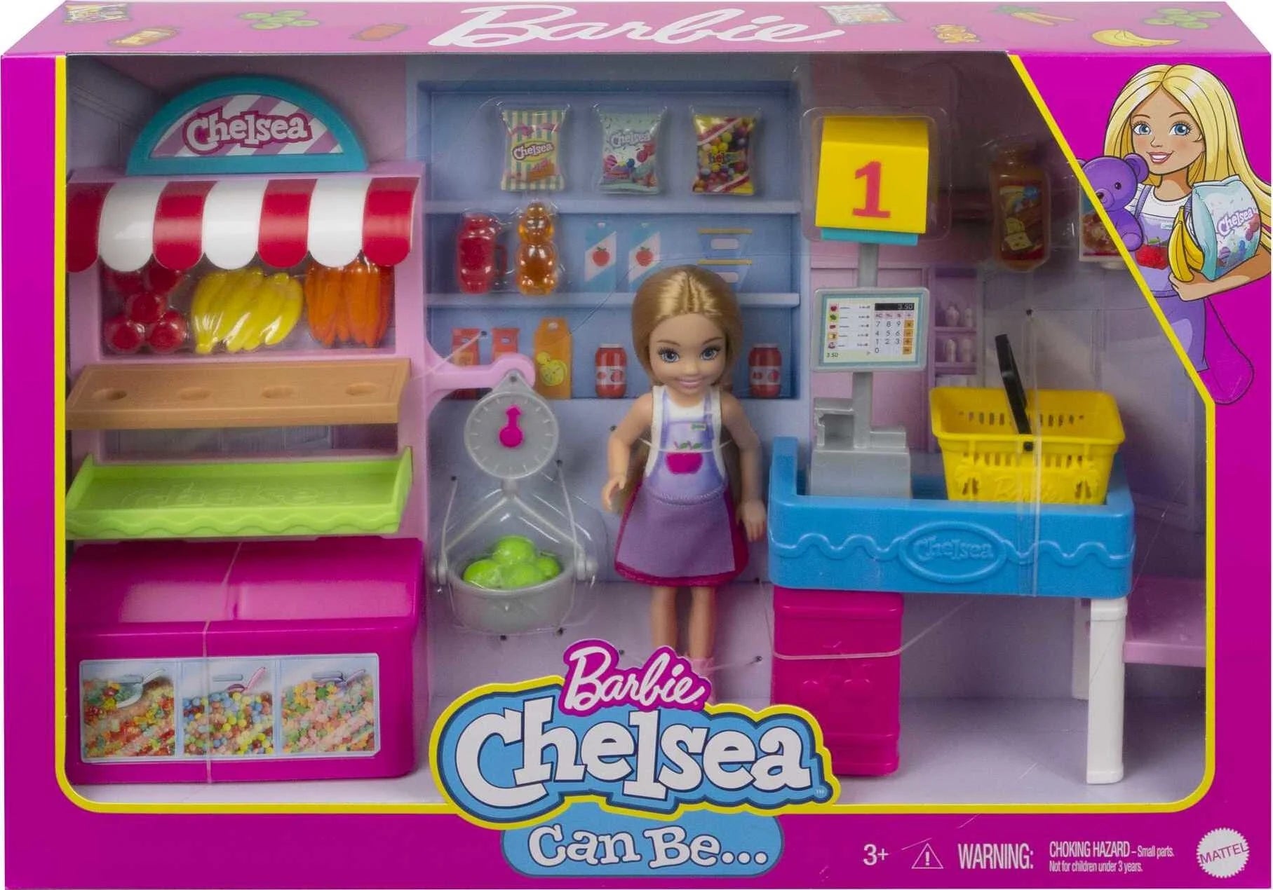Barbie Chelsea Snack Stand Playset with Blonde Doll & 15 Accessories W2014