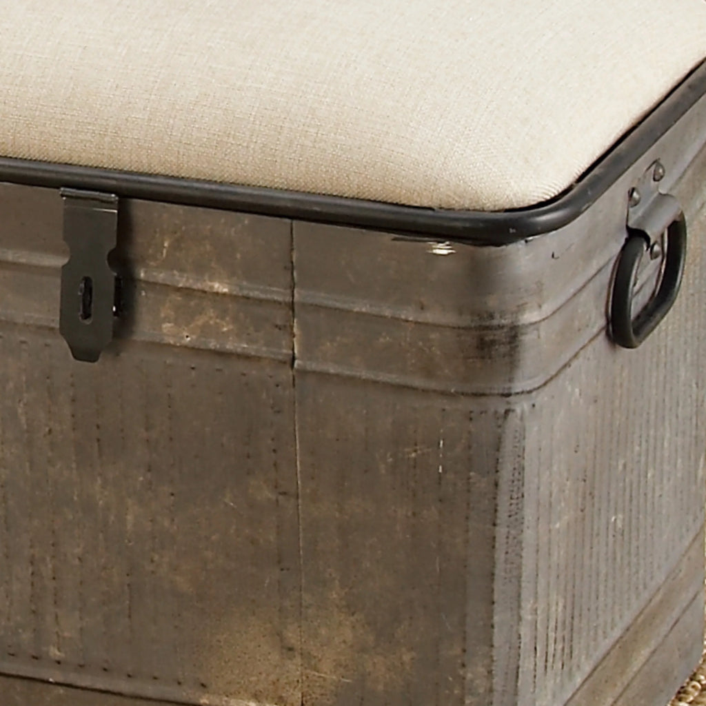 DecMode Metal Galvanized Storage Bench with Cream Burlap Top K1740