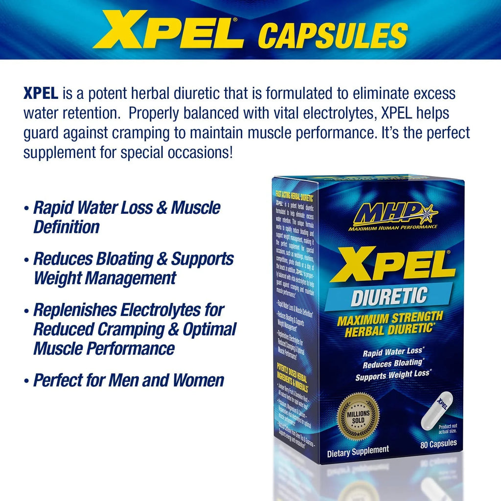 MHP Xpel Maximum Strength Diuretic Water Pills, 80 Capsules O59367