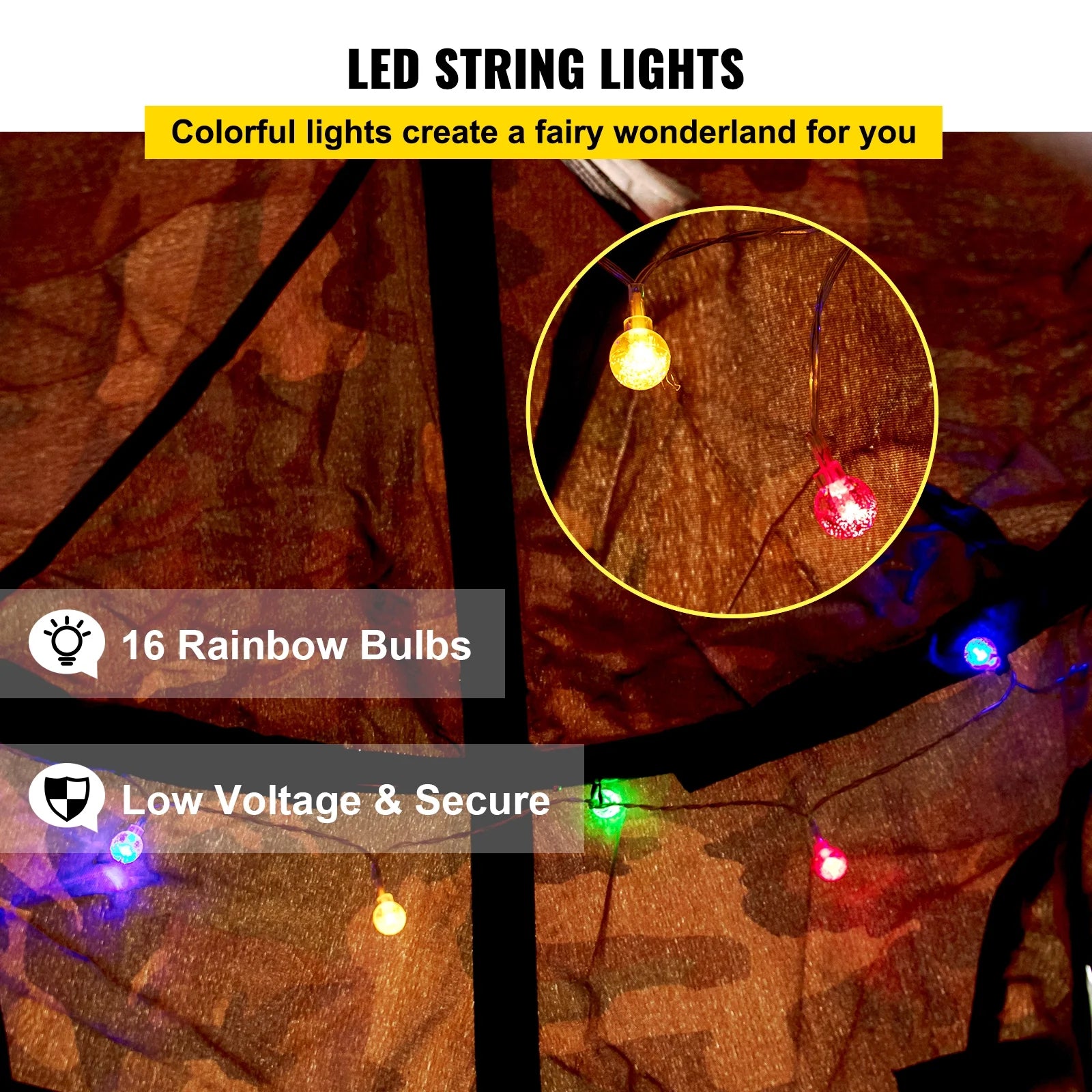 VEVORbrand Hanging Tree Tent, Max 440 lbs, with LED Rainbow Lights, Indoor Outdoor O111082