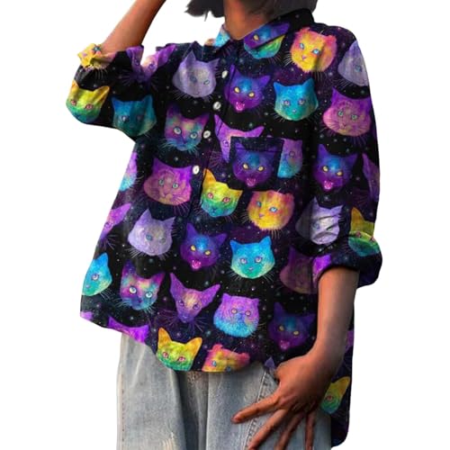 Women Button Down Shirts Oversized Long Sleeve Blouse with Pocket U115557