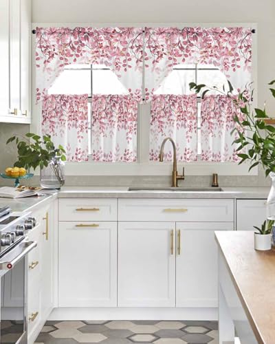 Turquoise Blue Eucalyptus Leaves Valance for Windows Berry Branch Plant Curtains 42x12 D3397