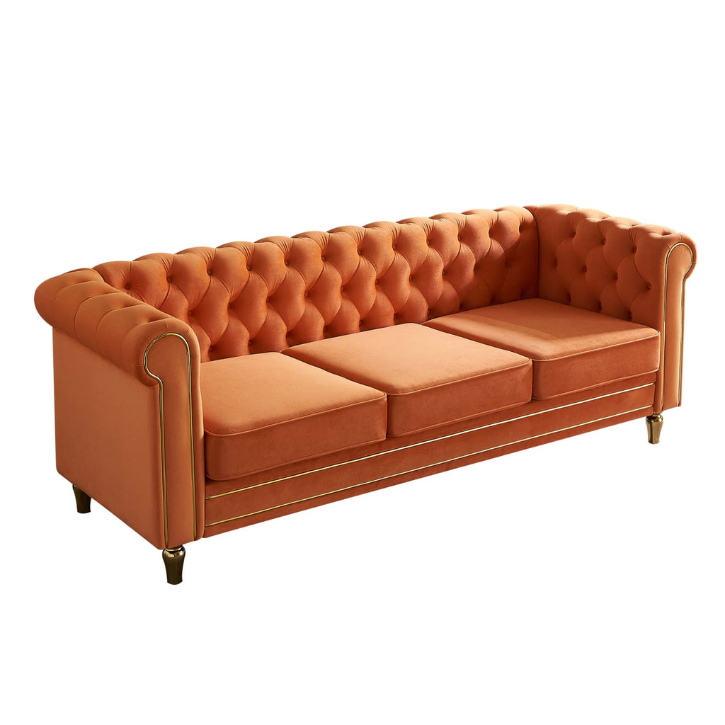 Chesterfield Velvet Sofa 84.65 inch Orange Q225847