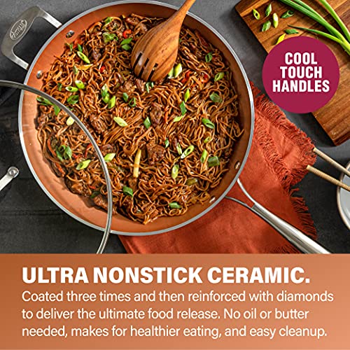 GOTHAM STEEL Hammered Copper Nonstick Frying Pan Set with Glass Lid P52615