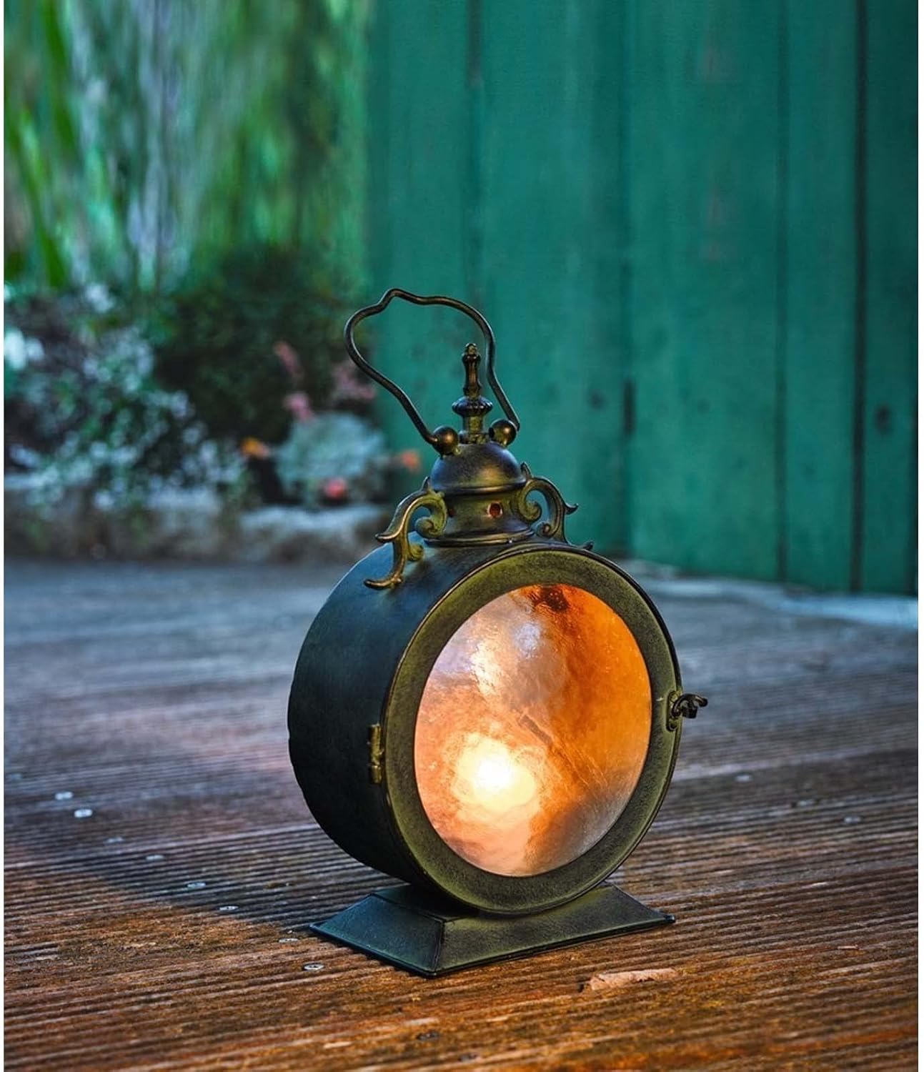 Metal Round Hanging Candle Lantern with Curved Glass Insert k7p