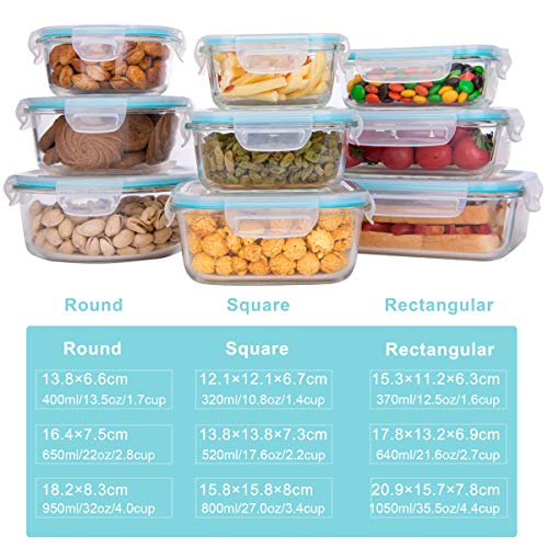 Glass Food Storage Containers with Lids, 18 Piece, BPA Free & Leak Proof E7081