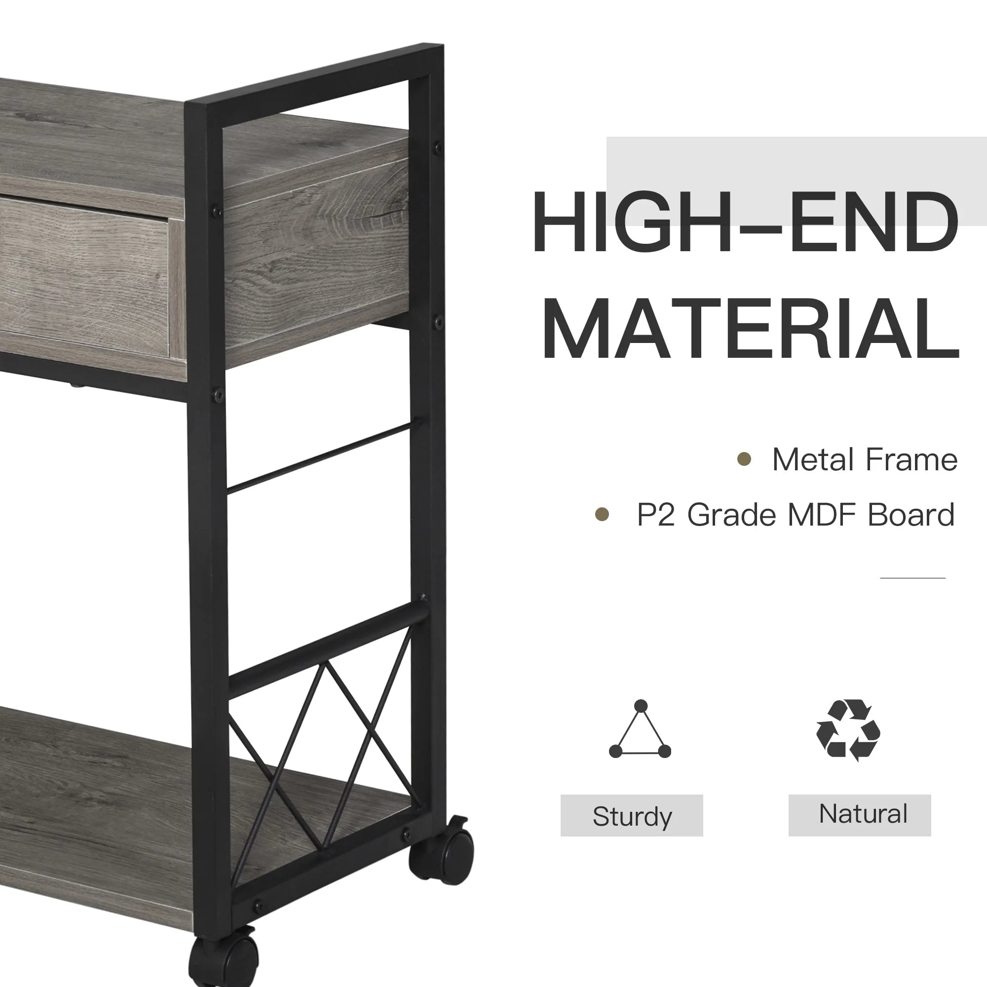 HOMCOM Industrial End Table with Drawer and Bottom Shelf, Grey L693617