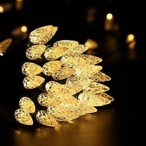 Faceted C5 LED String Lights 100ct 33ft Cool White a7