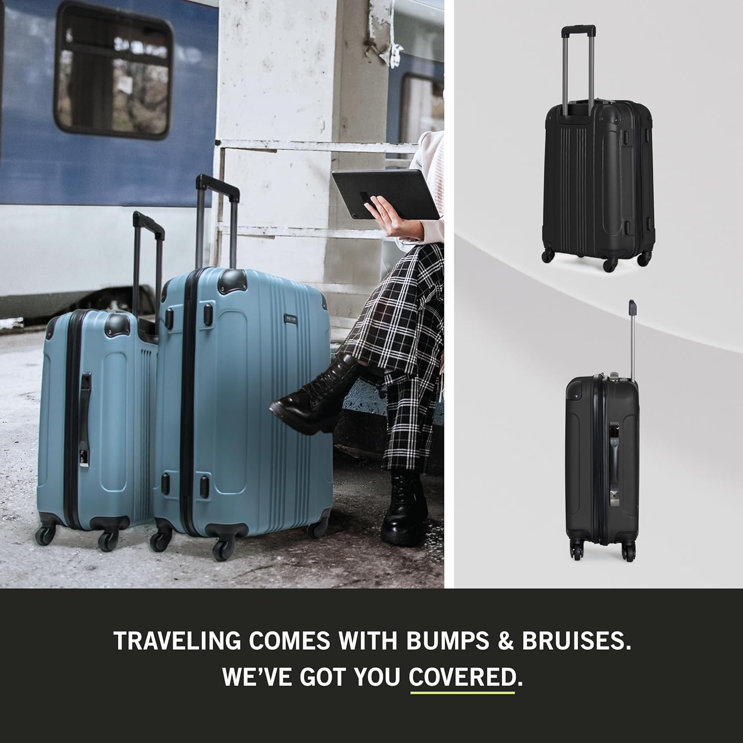 Kenneth Cole REACTION Out of Bounds Lightweight Hardshell 4-Wheel Spinner Luggage, Midnight Black, 24-Inch O48186
