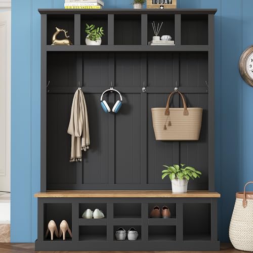 Hall Tree with Coat Rack, Cushion and Shoe Storage Bench, White F457183