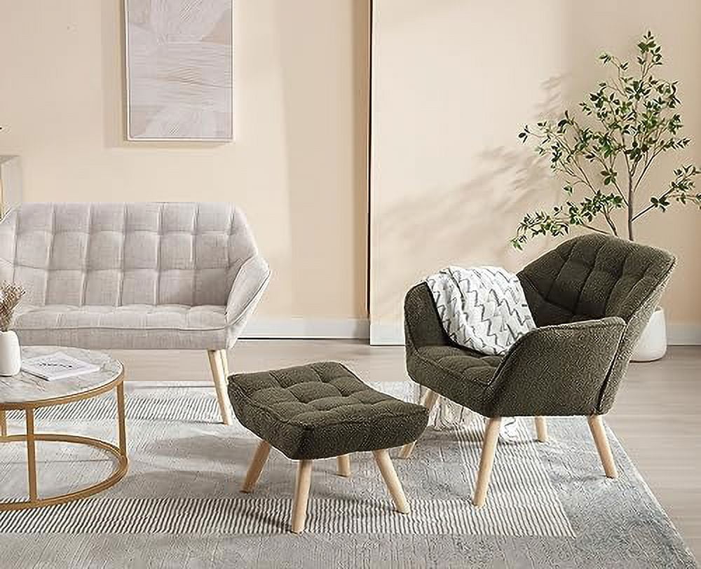 YZboomLife Small Loveseat 2-Seat Sofa Couch with Wingback and Wood Legs, Green Sherpa Z2268
