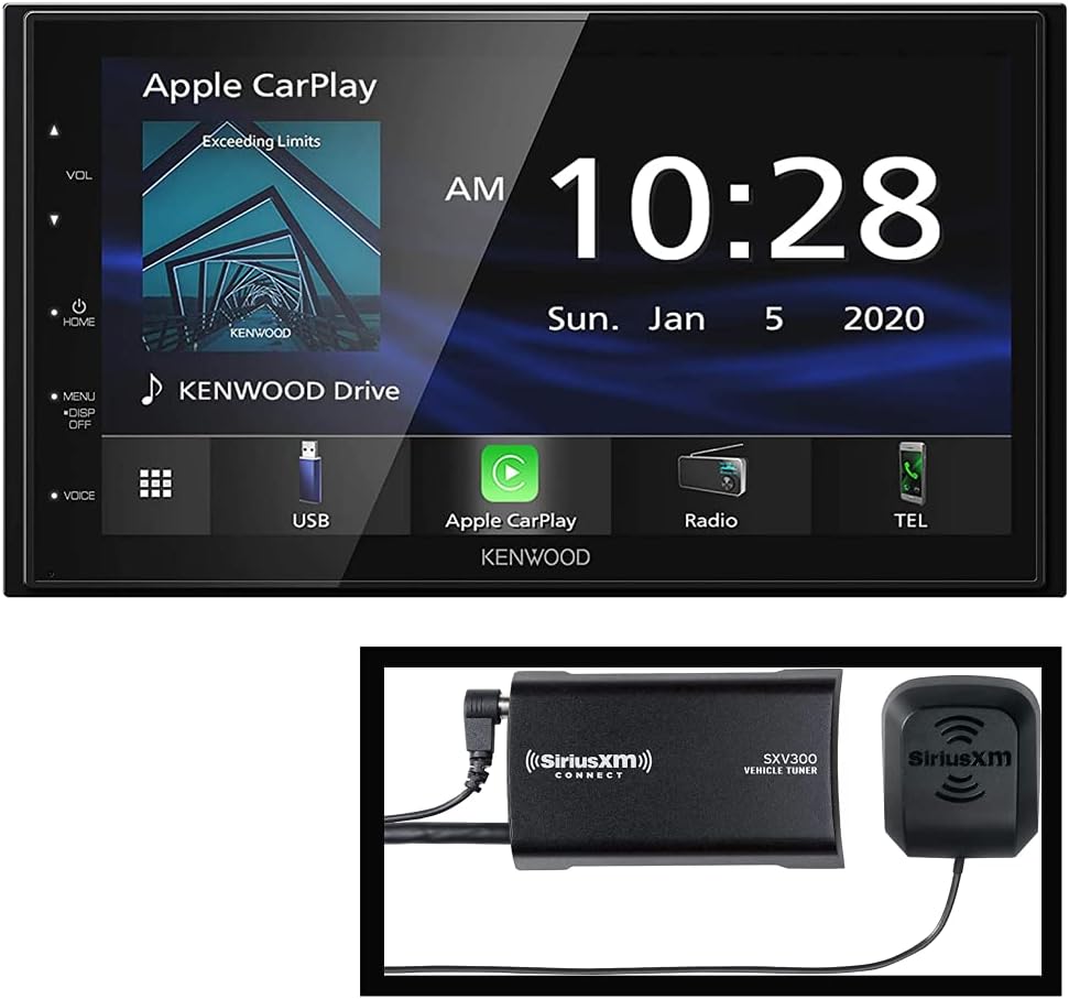 Kenwood DMX47S Mechless 6.8" Capacitive Screen Digital Multimedia Receiver with Apple CarPlay & Android Auto Functionality (Does Not Play CDs) | Plus SiriusXM SXV300v1 Connect Satellite Radio