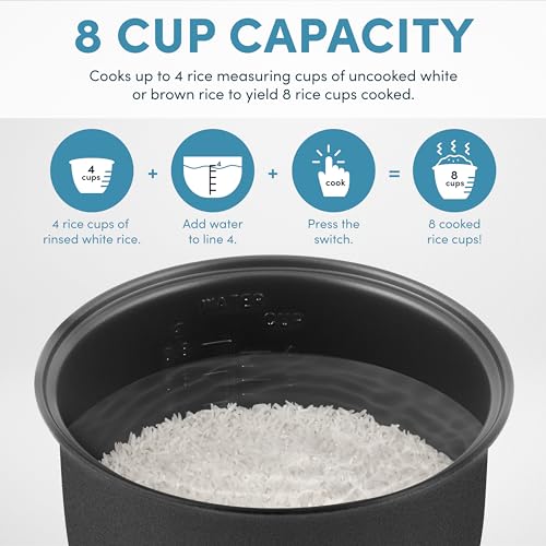Rice Cooker 4-Cup Uncooked 8-Cup Cooked Stainless Steel a7