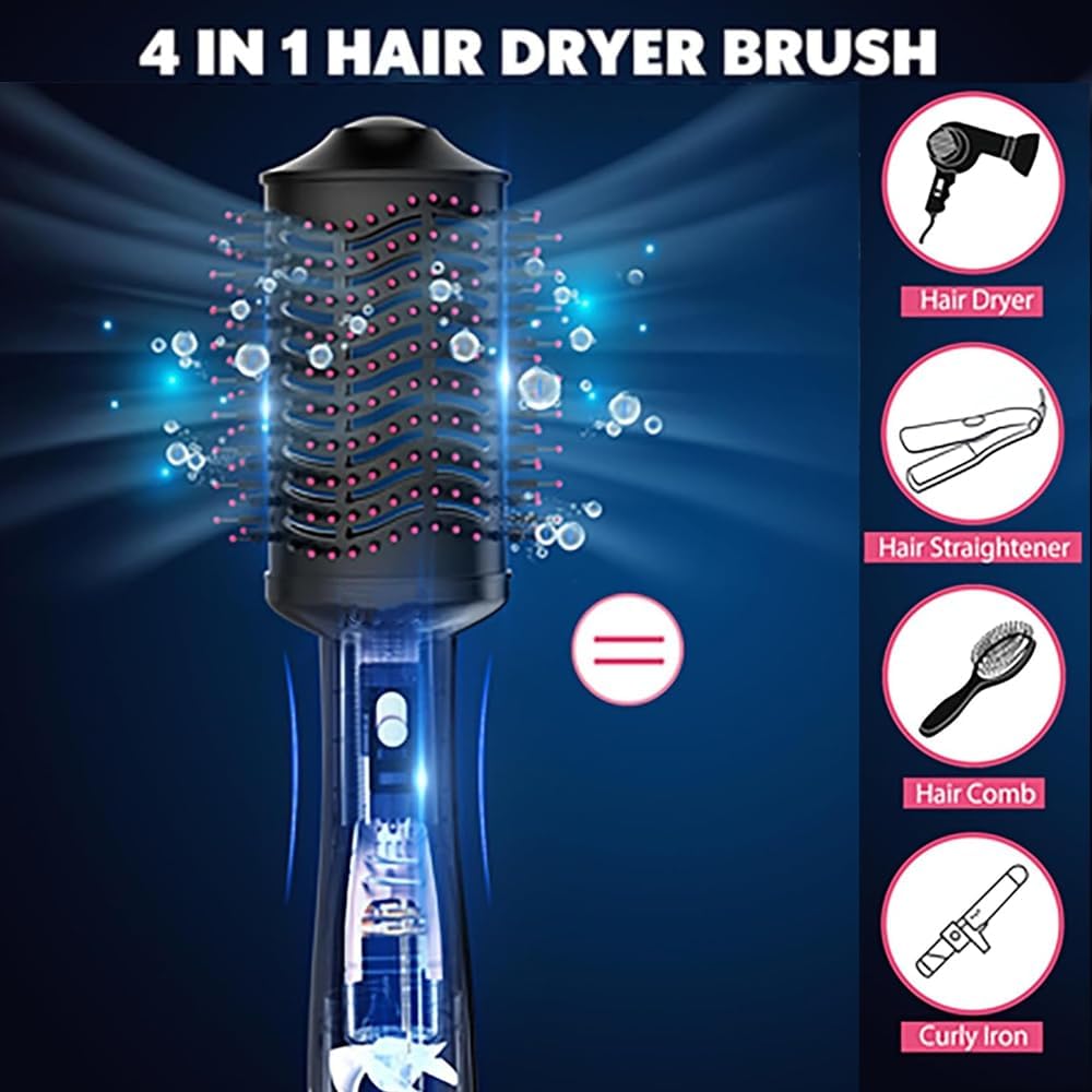 4 in 1 Hot Air Brush Hair Dryer and Styler for All Hair Types, Black D633341