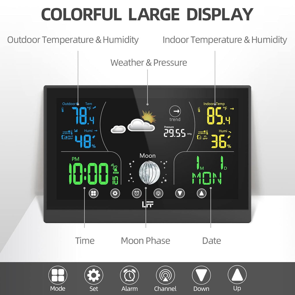 Wireless Weather Station with 2 Sensors, Indoor Outdoor Thermometer, Atomic Clock A184