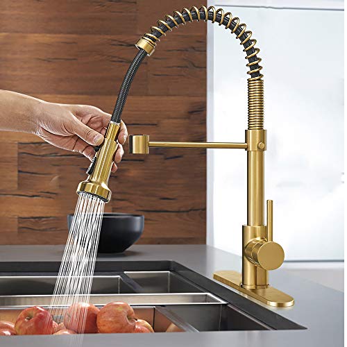 Hoimpro Matte Black Spring Kitchen Faucet with Pull Down Sprayer X865190