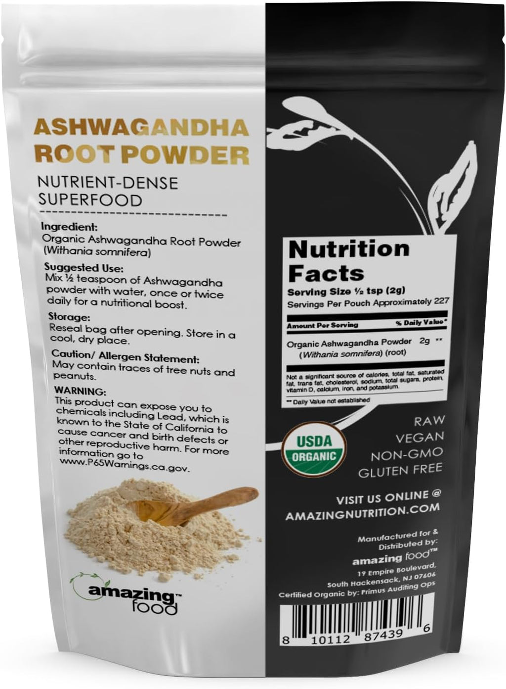 Ashwagandha Root Powder Organic Supplement Vegan v7