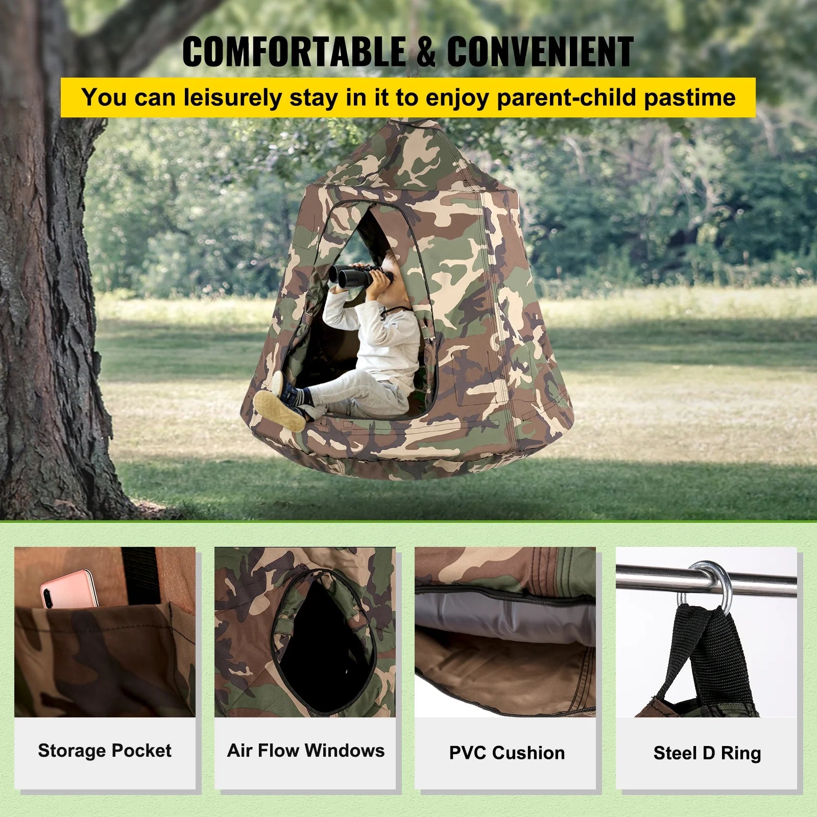 VEVORbrand Hanging Tree Tent, Max 440 lbs, with LED Rainbow Lights, Indoor Outdoor O111082