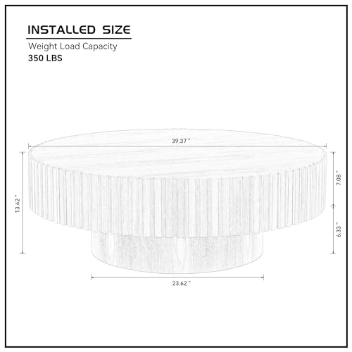 Walnut Wood Round Drum Coffee Table with Vertical Texture Z1778