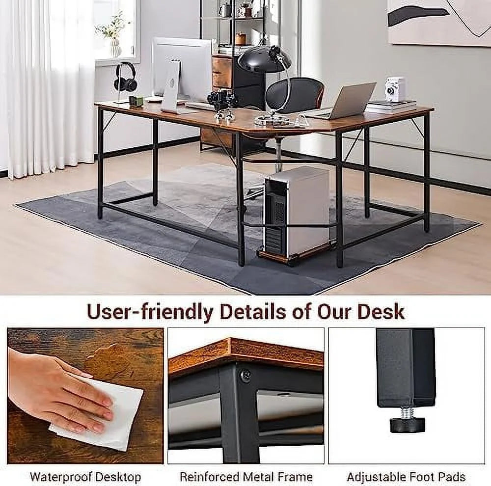 HJZBNONE L-Shaped Desk with CPU Stand 66 Inch Wooden Corner Desk Black B280