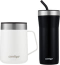 Contigo Insulated Tumblers Travel Mug Set - Streeterville 14 oz. Stainless Steel Tumbler with Handle in Salt White and SNAPSEAL 16 oz. Insulated Stainless Steel Travel Mug in Licorice