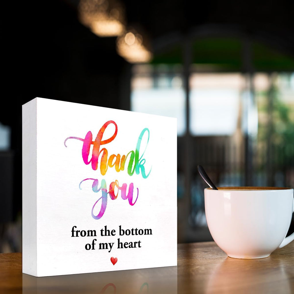 Thank You Wood Box Sign Desk Decor, Appreciation Plaque for Home Office Shelf D39457