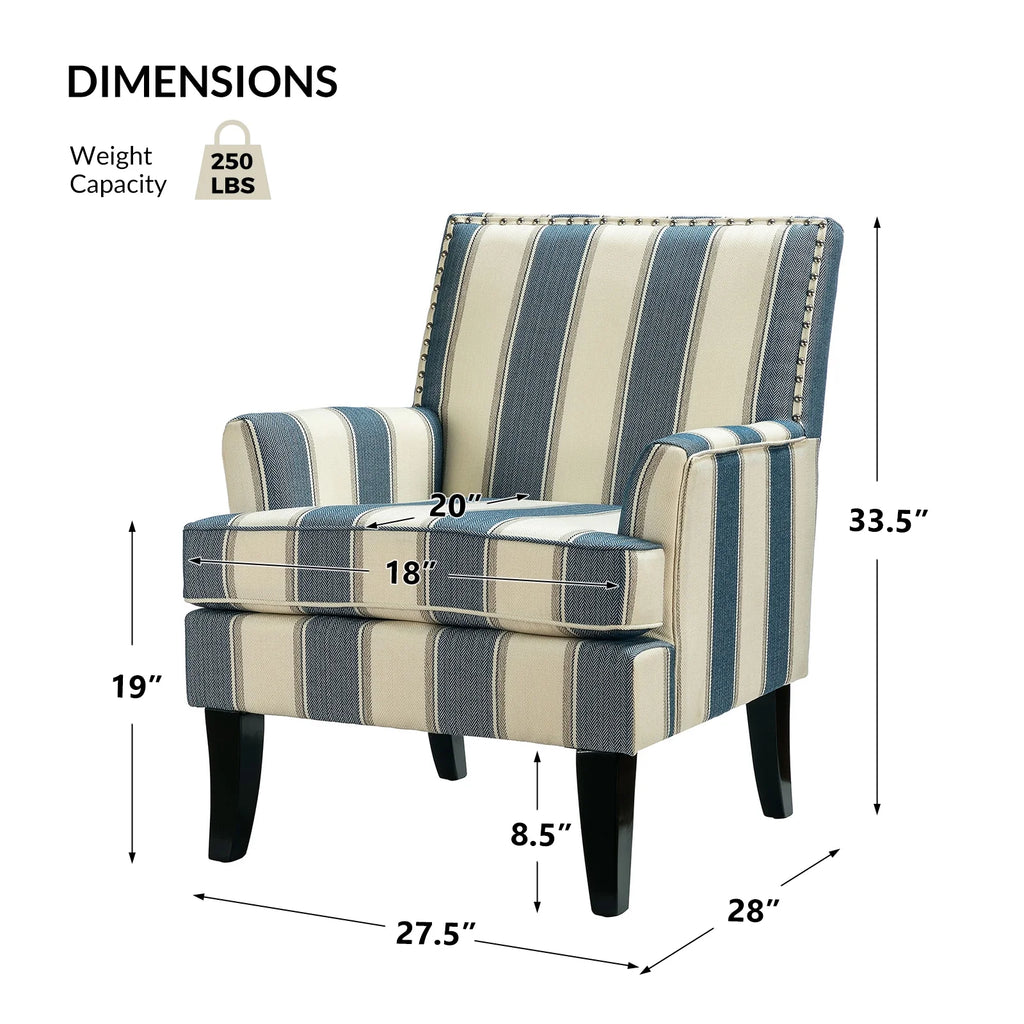 Navy Upholstered Accent Armchair with Wood Legs k7