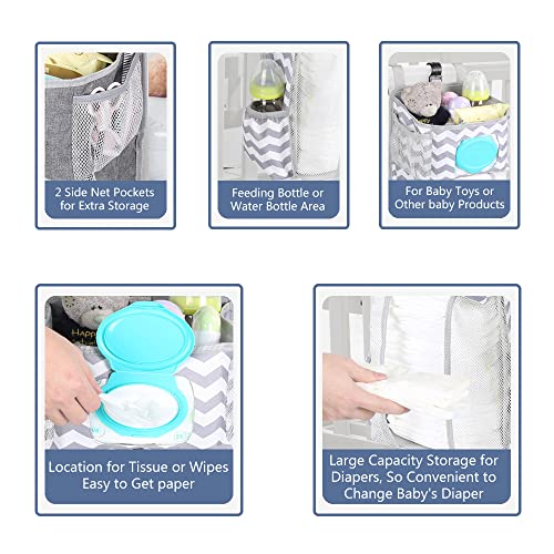Hanging Diaper Caddy Organizer for Nursery, Gray & White D114
