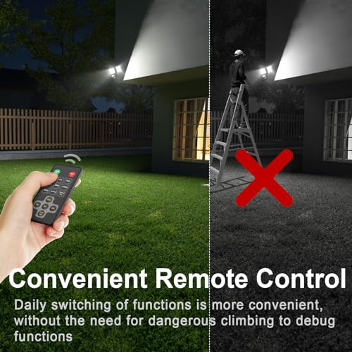 75W Motion Sensor Security Lights with Remote Control, 3 Heads, IP65, 2 Pack O11467