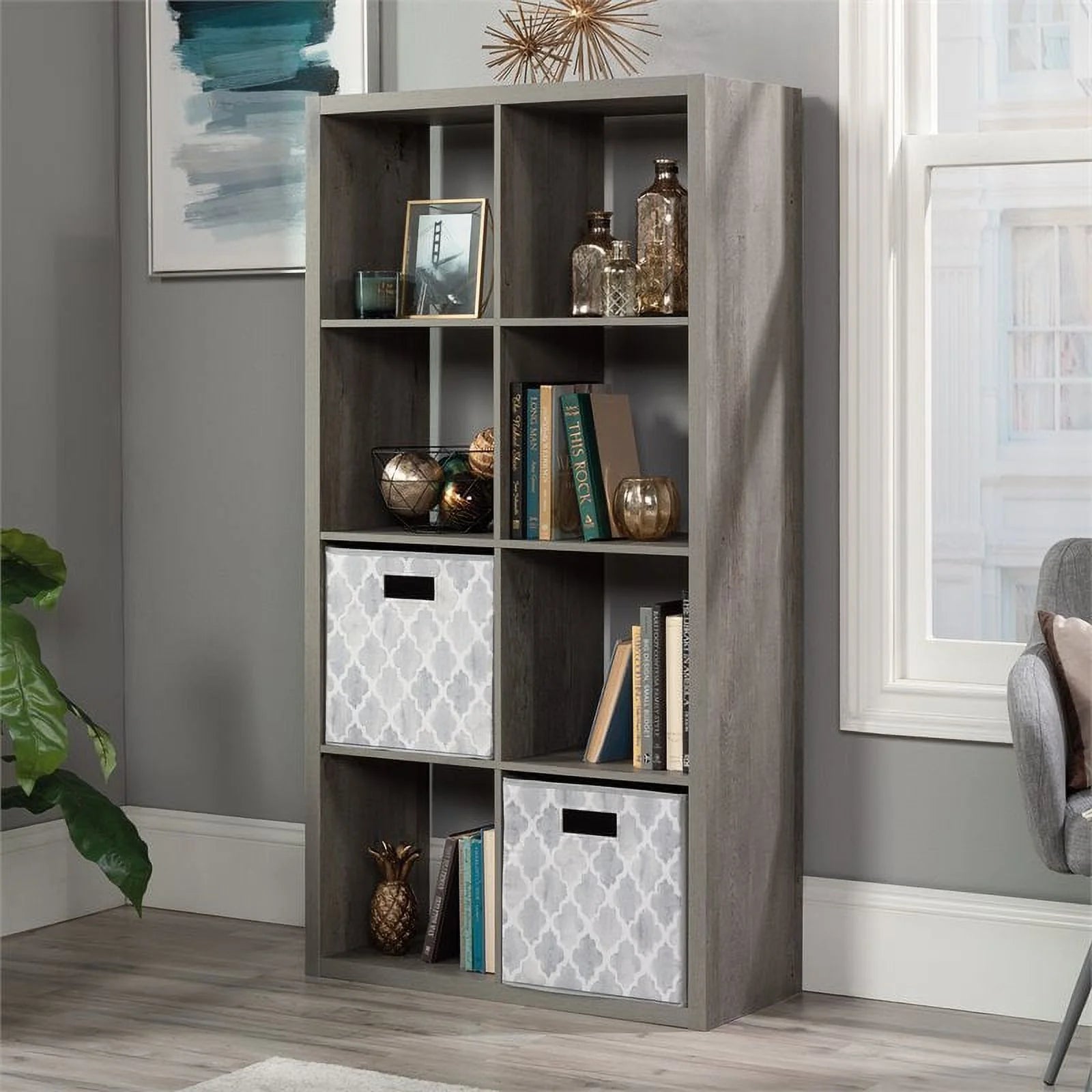 Sauder 8-Cube Organizer Storage Bookshelf, Mystic Oak Q9385