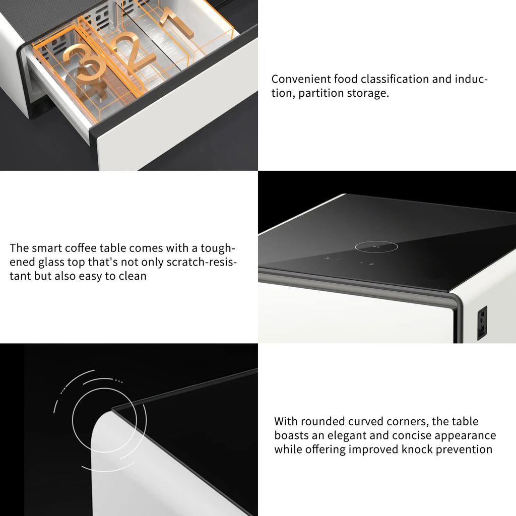 Livtab Smart Side Table with Built-in Fridge and Charging Station, White H571