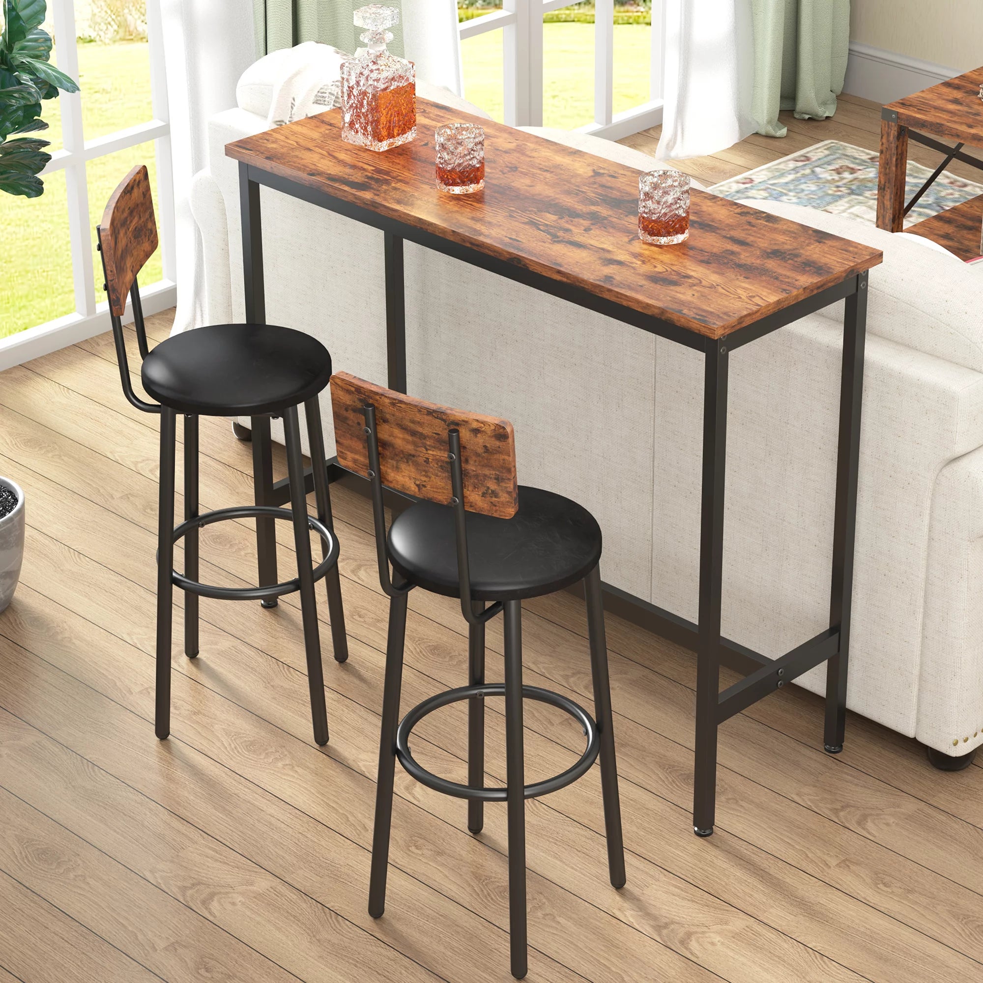 uhomepro 3 Piece Bar Table Set with 2 Stools, Rustic Brown B7151
