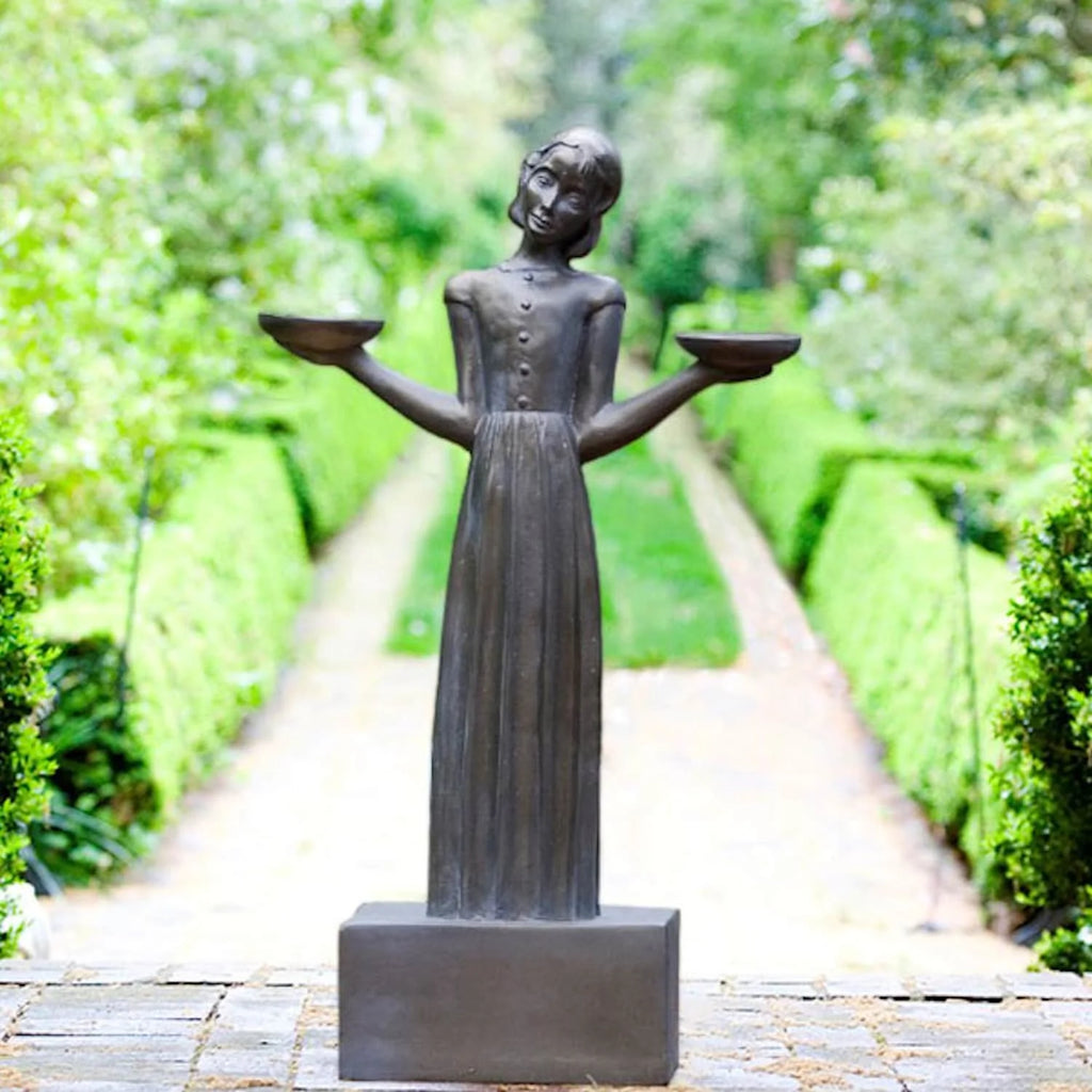 Outdoor Garden Bird Girl Statue Small 15in a7