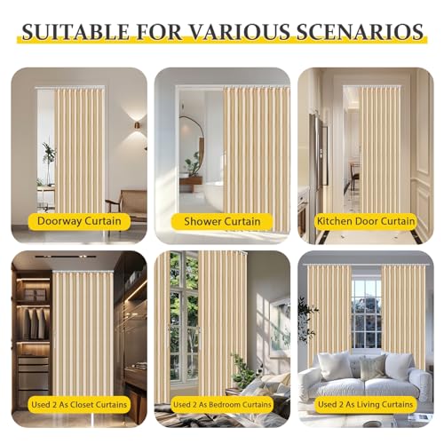 Magnetic Pleated Door Curtain for Bedroom Closet Doorway, Brown 42"W x 78"L with Rod N271998