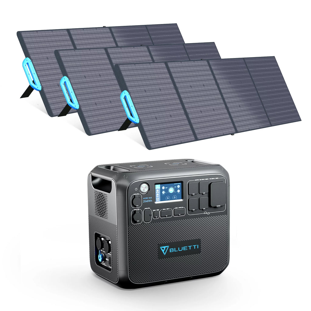 Bluetti Portable Solar Generator With 3 PV200 200W Solar Panels Included, AC200MAX 2048Wh Power Station, LiFePO4 Battery Pack Expandable to 8192Wh for Home Use,Trip,Emergency - Radiant Selections