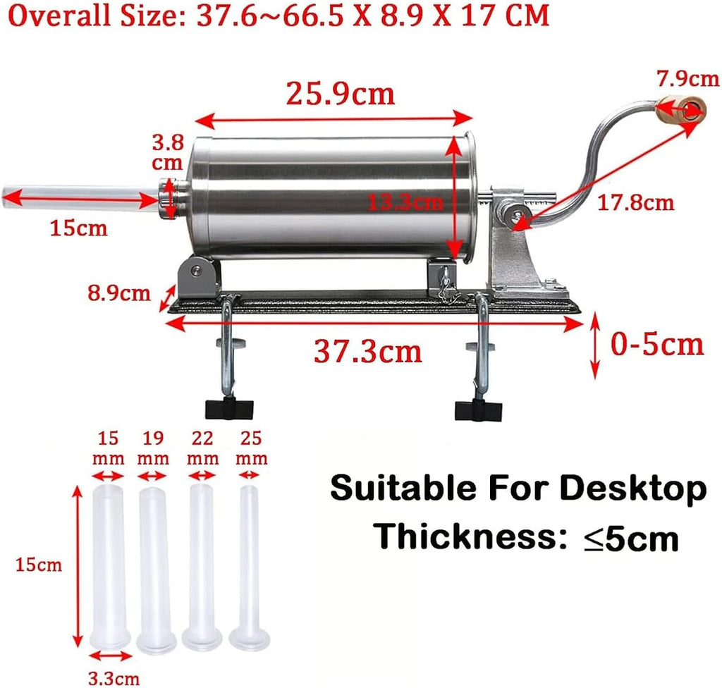 Stainless Steel 6LBS Manual Sausage Stuffer Machine with 4 Filling Tubes W264